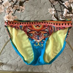 Athleta‎ Orange Turquoise Paisley, Boho Print Bikini Bottoms